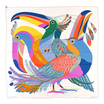 Hermes Silk Giant Toucans De Paradis Scarf 140 White Bleu Multicolor 1 of 5