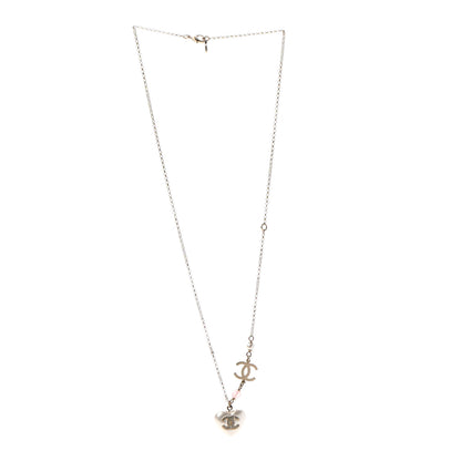 Chanel Resin Crystal CC Heart Necklace Pearly White Gold 3 of 5