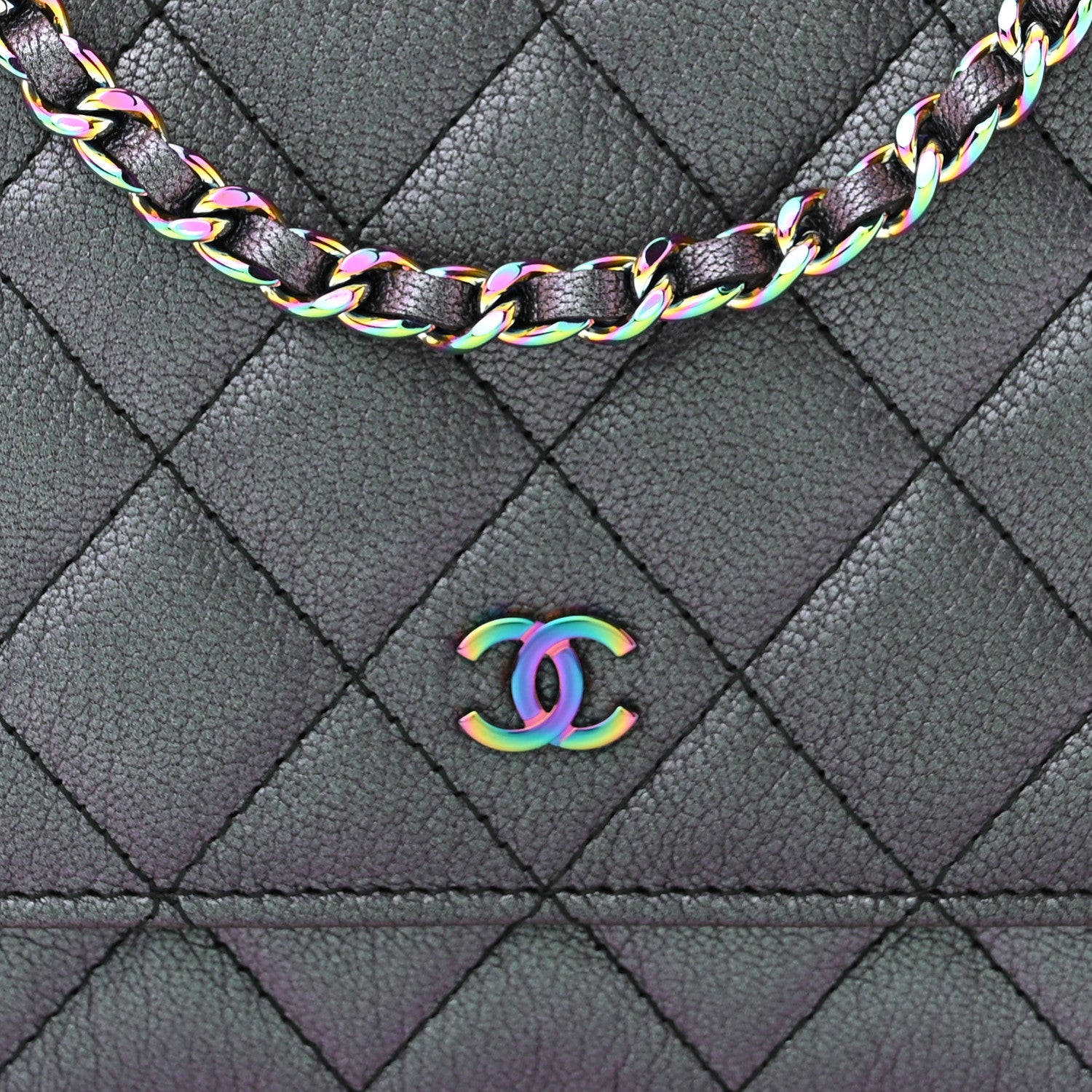 Chanel Iridescent Goatskin Quilted Wallet On Chain WOC Purple 9 of 13