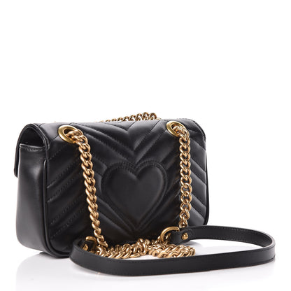 Gucci Calfskin Matelasse Mini GG Marmont Shoulder Bag Black 3 of 10