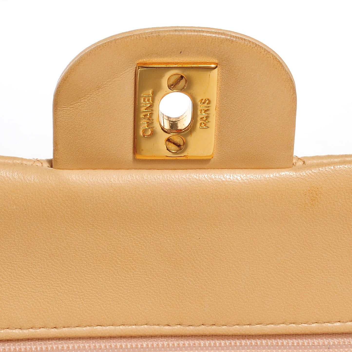 Lambskin Quilted Small Double Flap Beige