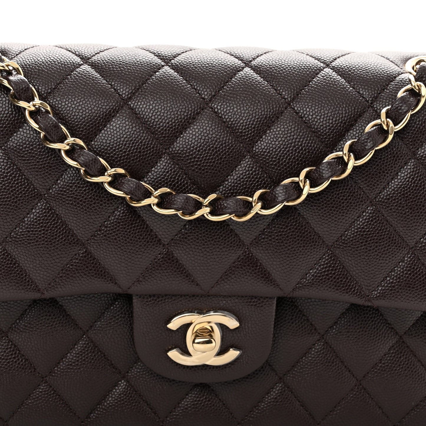 Caviar Quilted Medium Double Flap Dark Brown