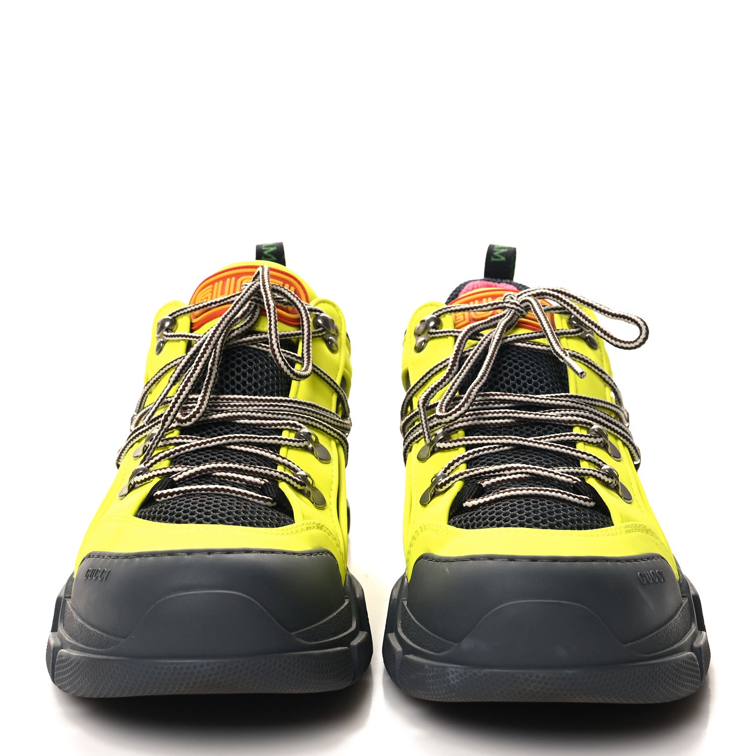 Gucci X SEGA Mesh Technical Canvas Calfskin Reflective Mens Flashtrek Sneakers 10 Neon Yellow Lotus 2 of 8