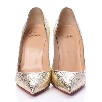 Christian Louboutin Metallic Crinkled Nappa Pigalle Follies 100 Pumps 38.5 Platine 2 of 7