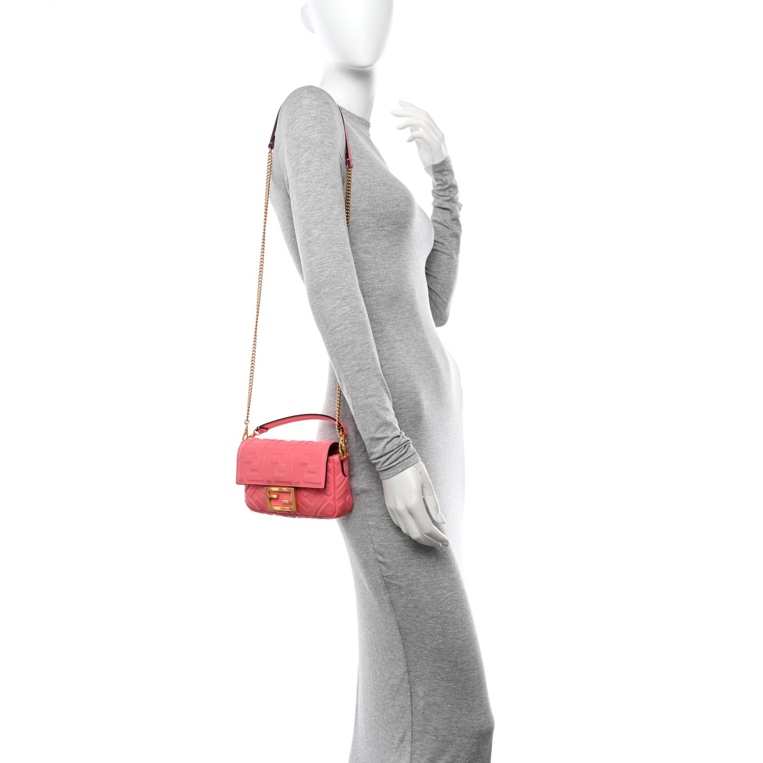 Fendi Nappa FF 1974 Embossed Mini Baguette Pink Dalia 3 of 11