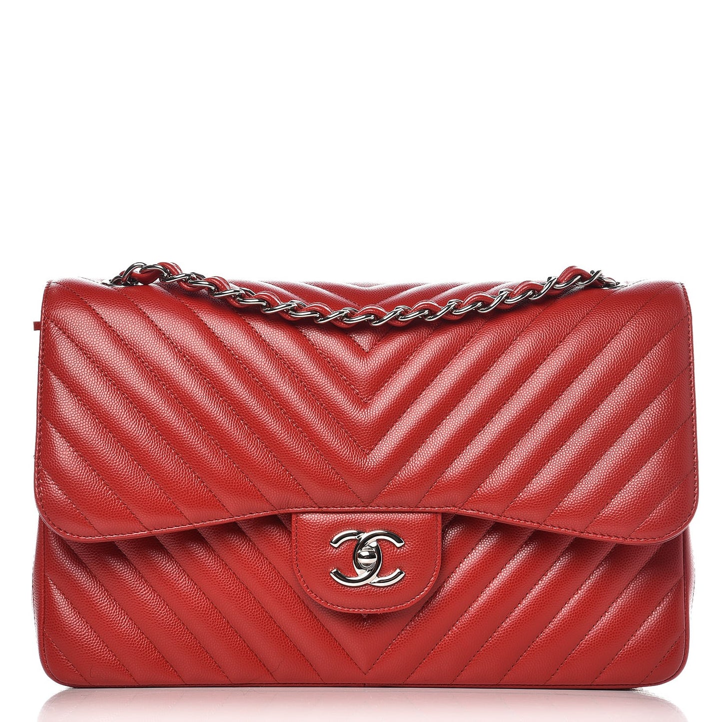 Caviar Chevron Quilted Jumbo Double Flap Dark Red