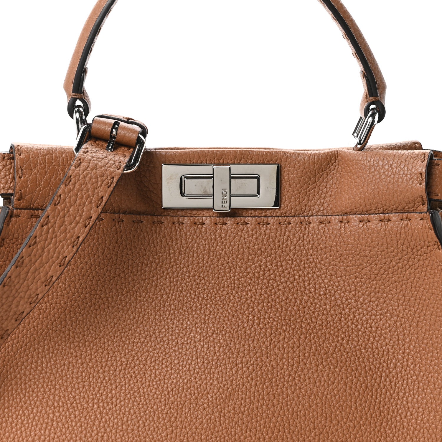 Fendi Cuoio Romano Selleria Bi-Color Medium Peekaboo Iconic Satchel Mou Deserto 8 of 11