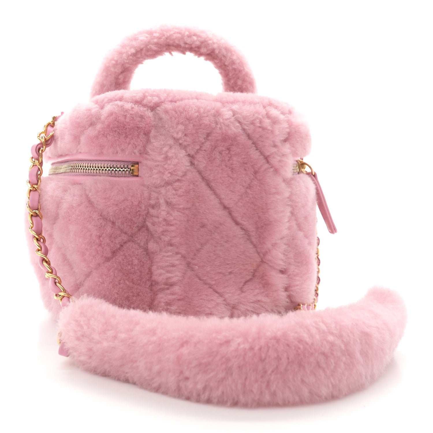 Chanel Shearling Lambskin Quilted Small CC Vanity Case Pink 4 of 11