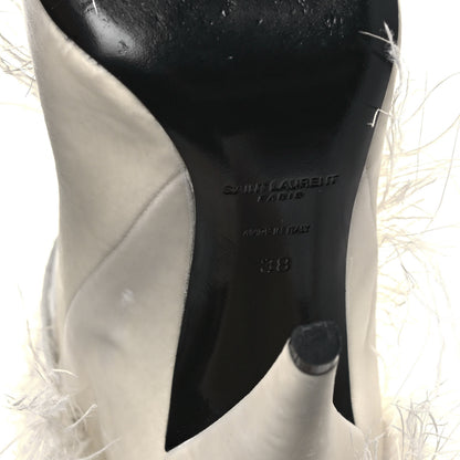 Saint Laurent Veluto Master Ostrich Yeti 110 Over The Knee Boots 38 Blanc Optique 7 of 8