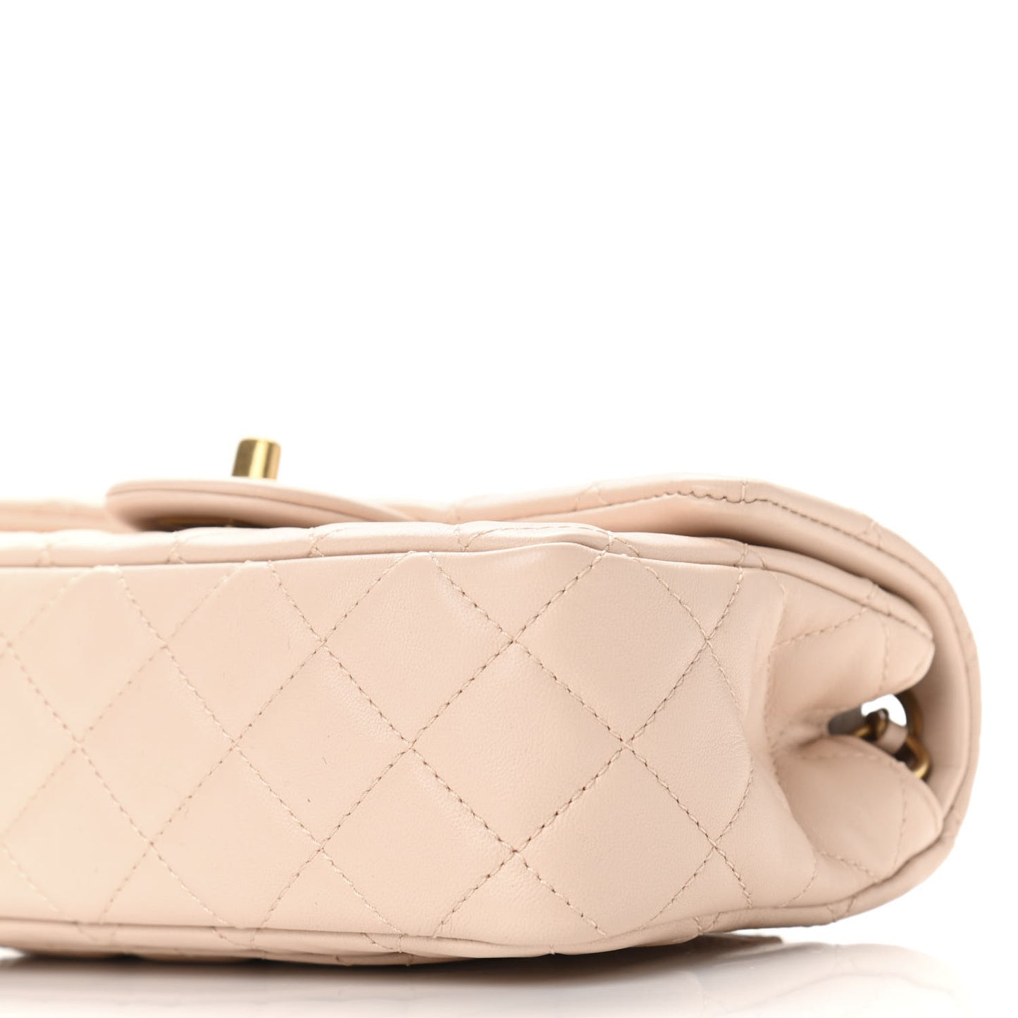 Lambskin Quilted Mini Rectangular Pearl Crush Flap Light Beige
