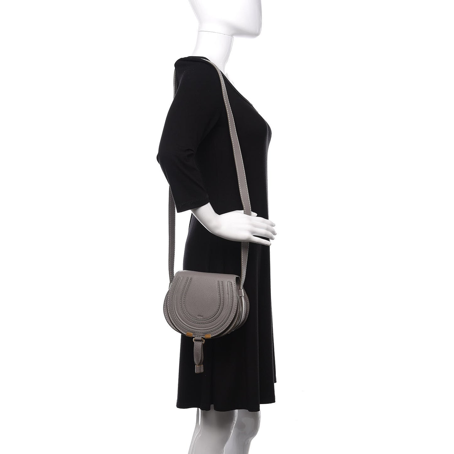Calfskin Mini Marcie Round Crossbody Bag Cashmere Grey