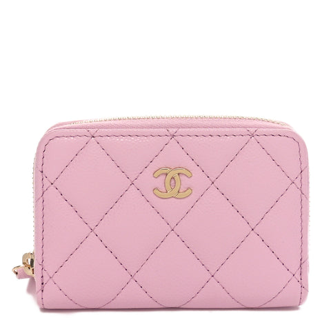 Caviar Quilted Zip Coin Purse Light Pink