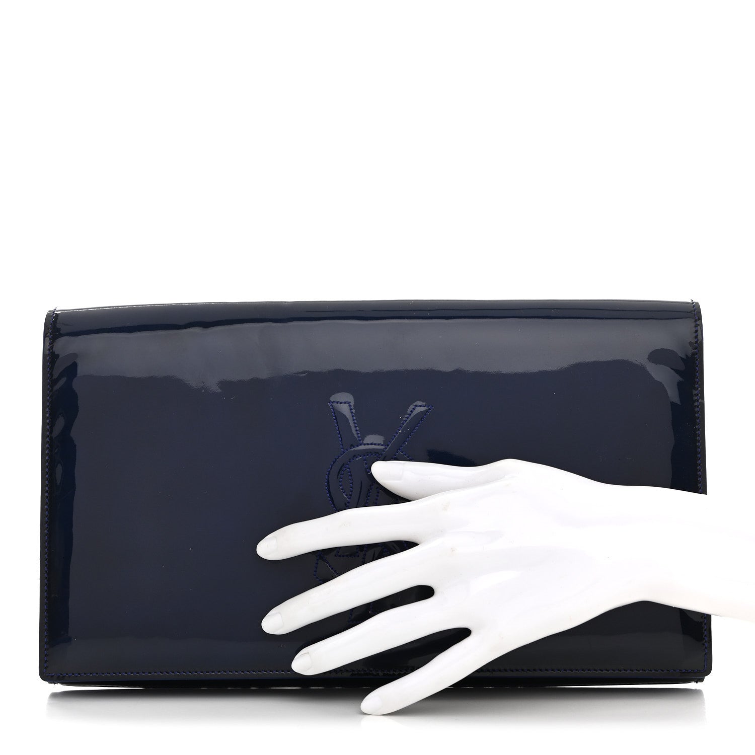 Saint Laurent Patent Calfskin Monogram Large Belle De Jour Clutch Royal Blue 2 of 12