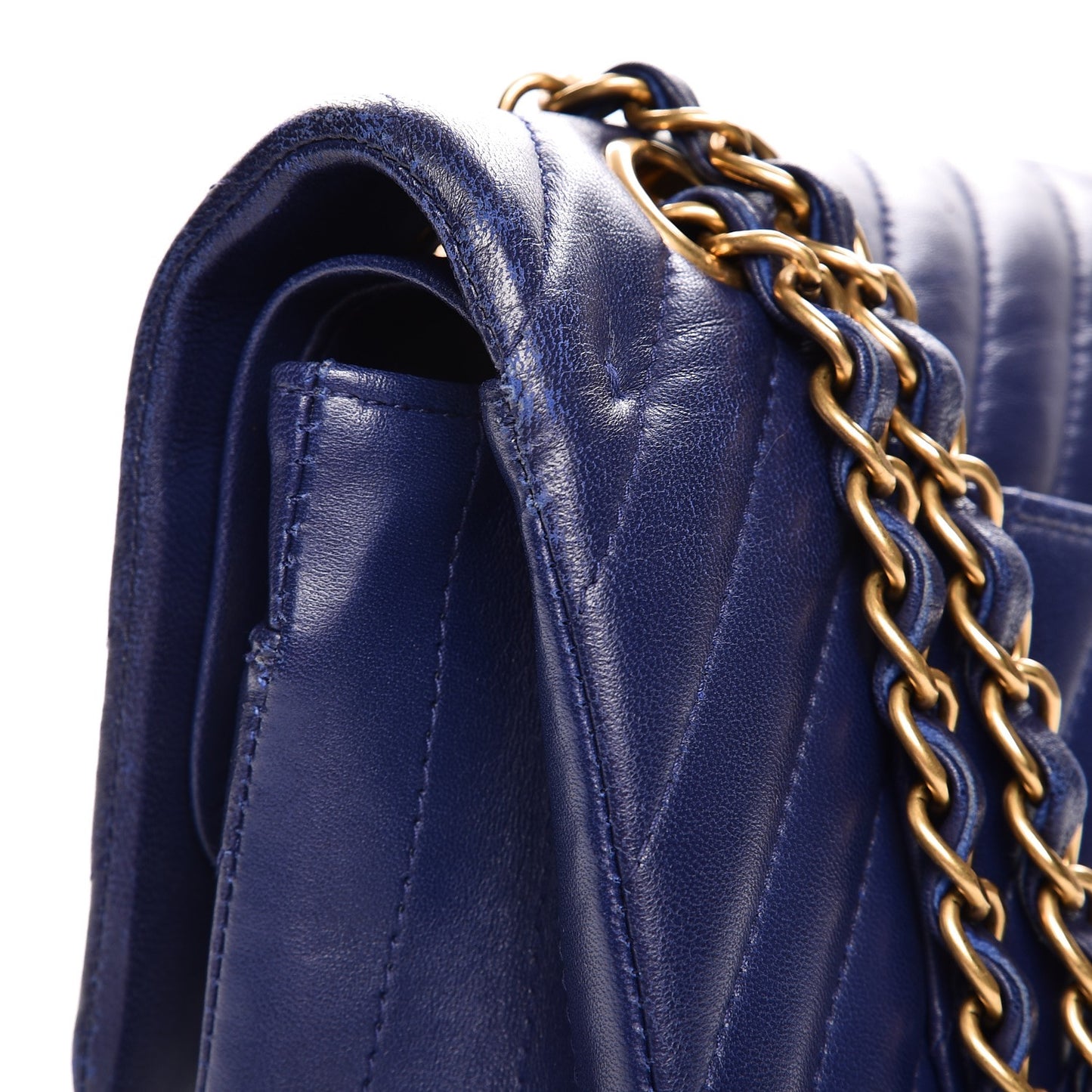 Lambskin Chevron Quilted Medium Double Flap Blue