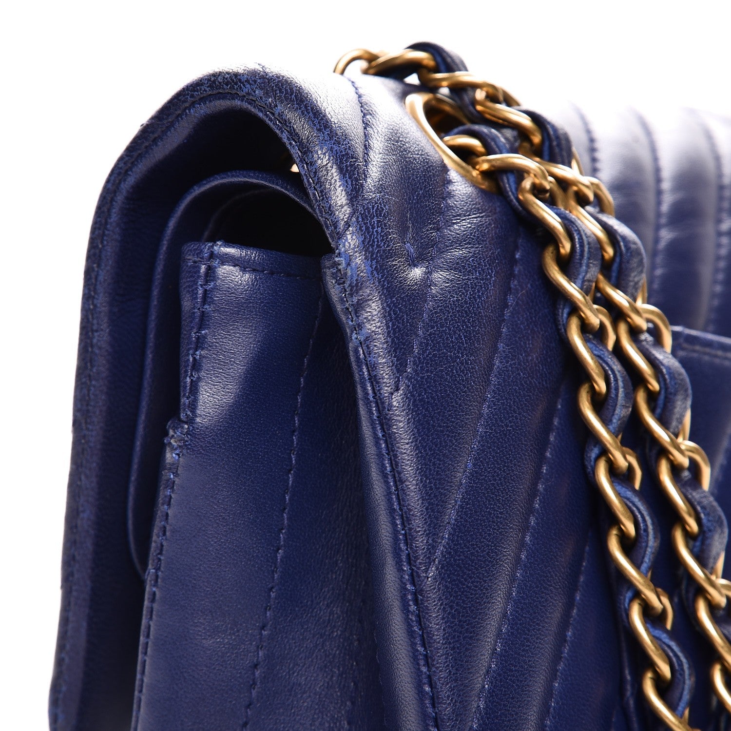 Chanel Lambskin Chevron Quilted Medium Double Flap Blue 8 of 15