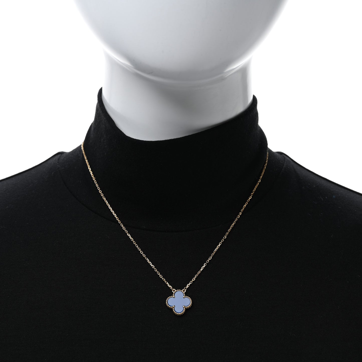 18K Yellow Gold Blue Agate Vintage Alhambra Pendant Necklace