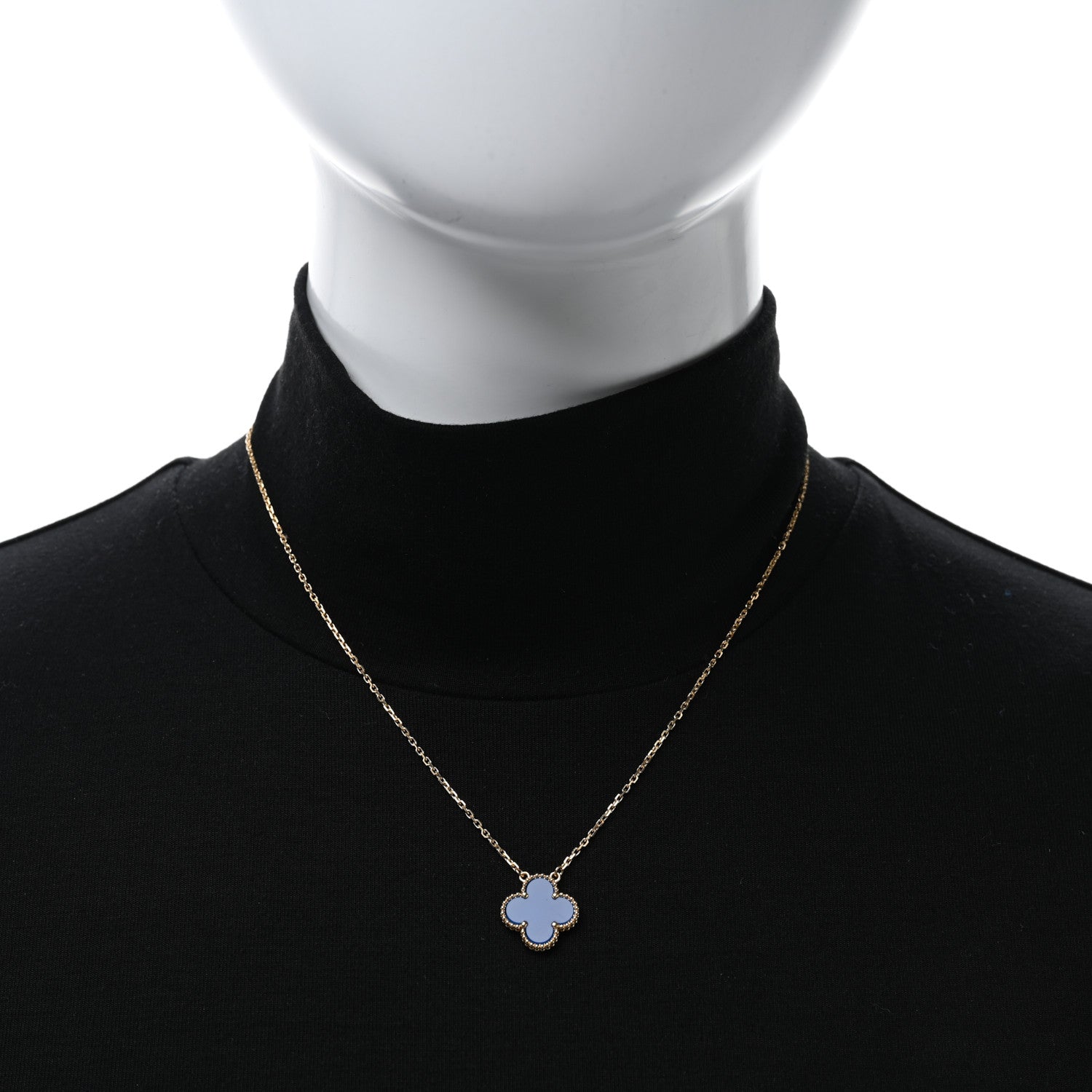 Van Cleef & Arpels 18K Yellow Gold Blue Agate Vintage Alhambra Pendant Necklace 3 of 5