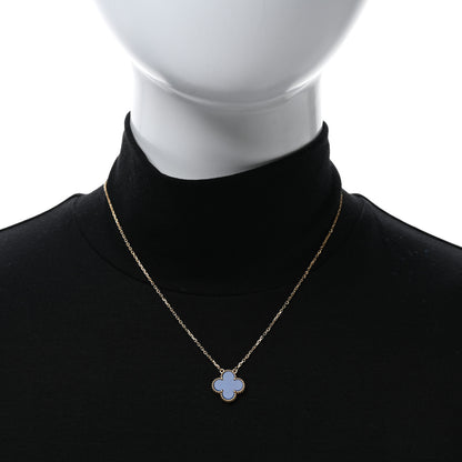 Van Cleef & Arpels 18K Yellow Gold Blue Agate Vintage Alhambra Pendant Necklace 3 of 5