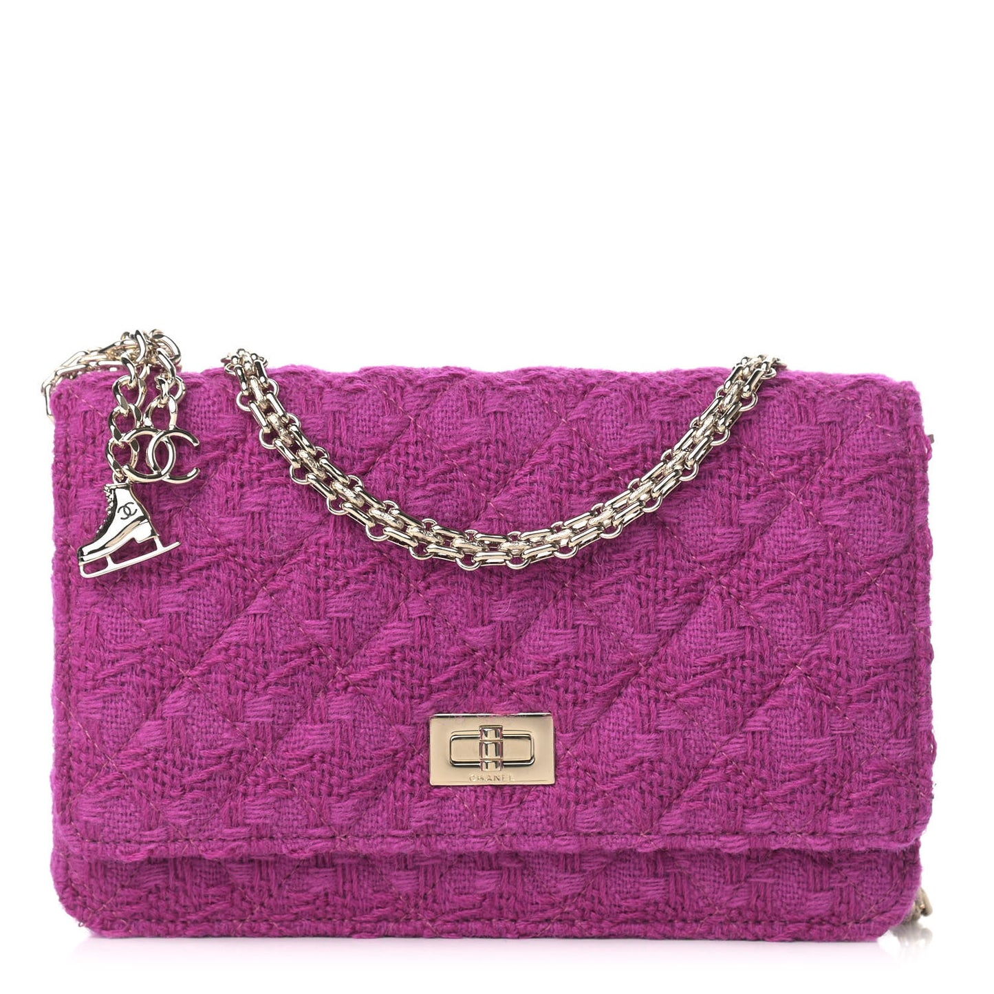 Tweed Quilted Reissue Wallet On Chain WOC Magenta