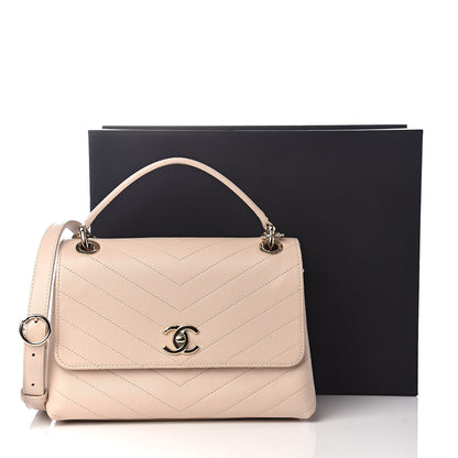 Chanel Grained Calfskin Small Chevron Chic Top Handle Flap Beige 10 of 10