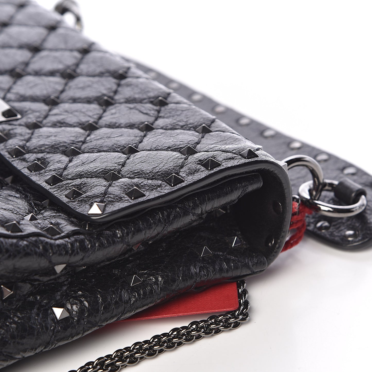 Craquele Nappa Medium Rockstud Spike Shoulder Bag Black