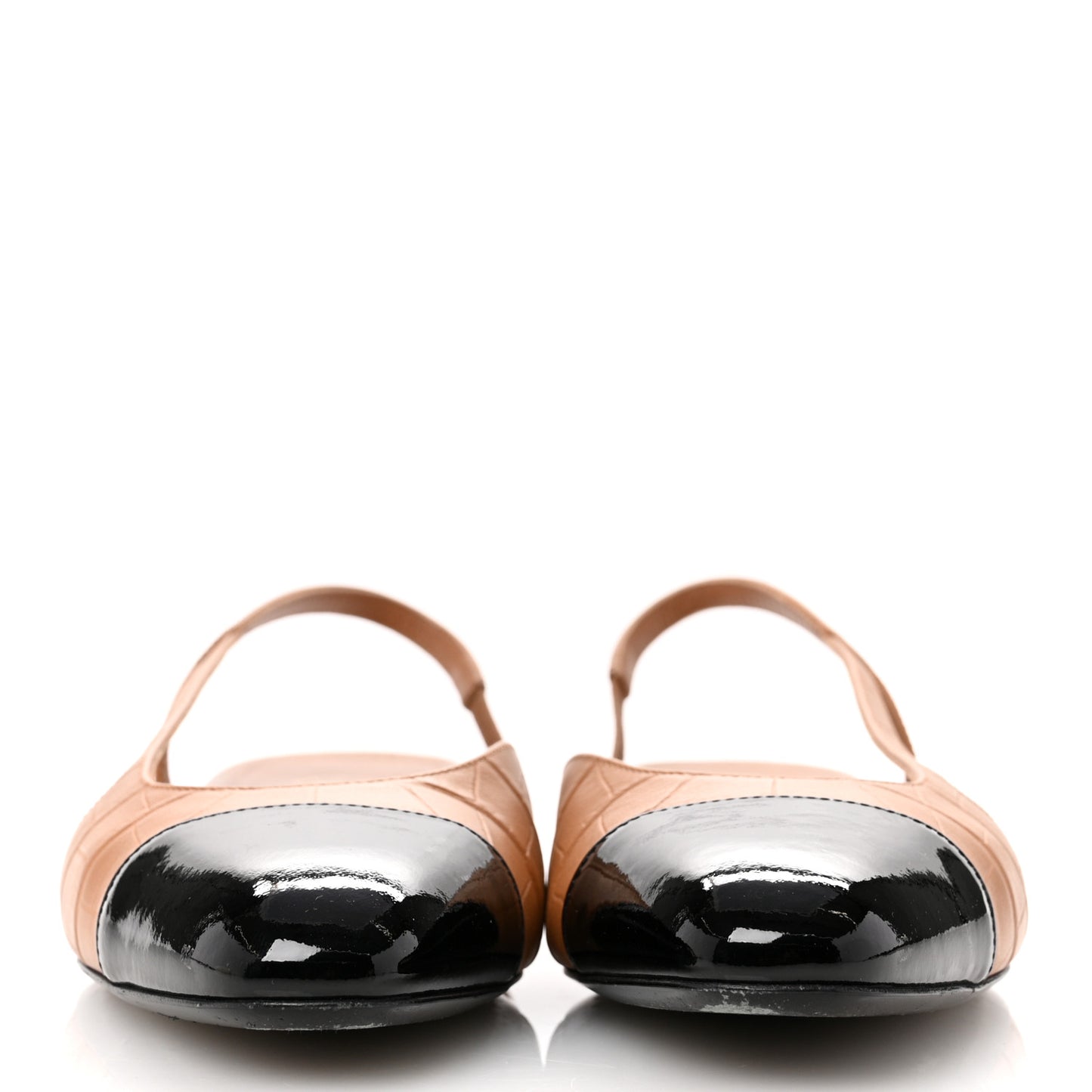 Calfskin Crocodile Embossed Patent Cap Toe CC Slingback Flats 39 Light Brown Black