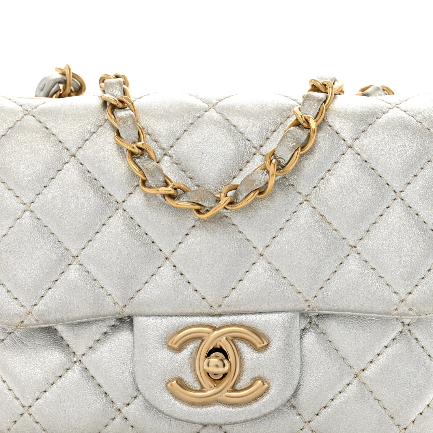 Chanel Metallic Lambskin Quilted Mini Square Flap Silver 8 of 13