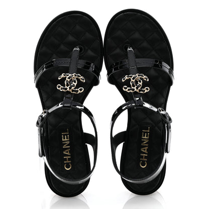 Chanel Patent CC Logo Thong Sandals 39.5 Black 2 of 10