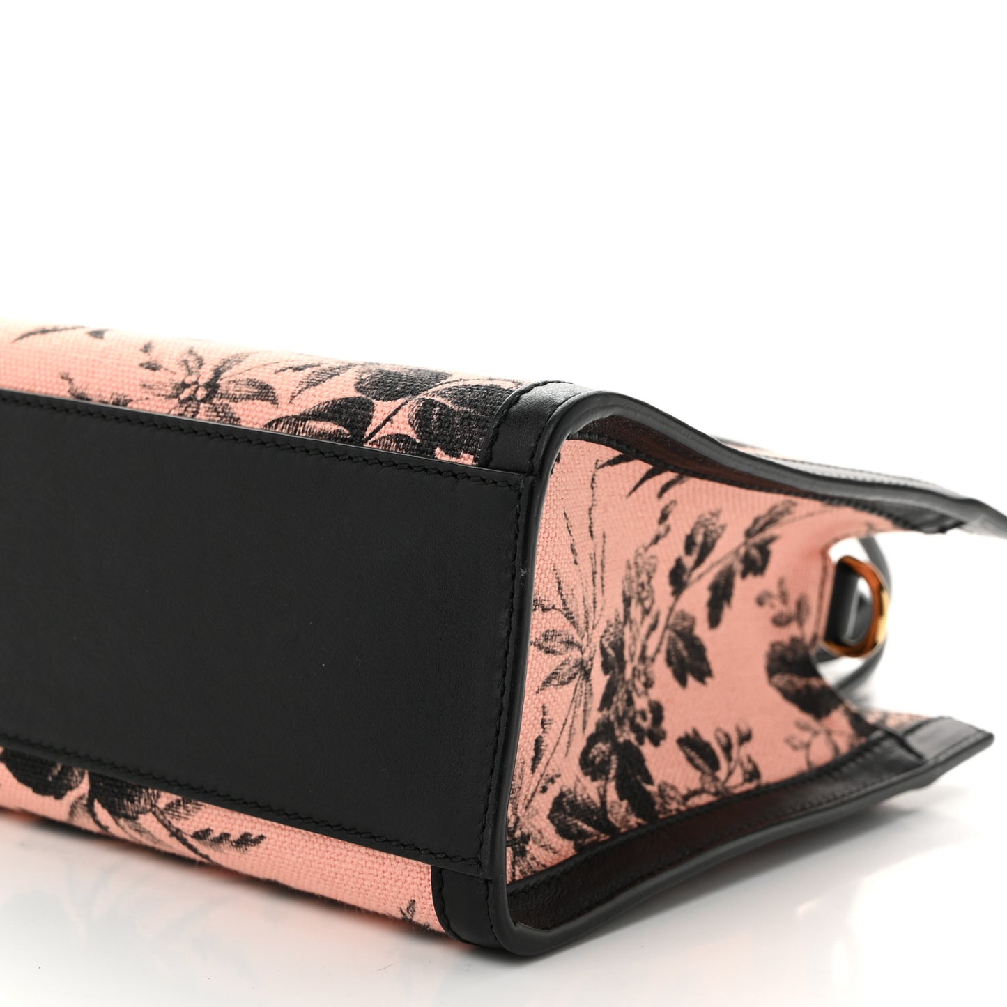 Canvas Herbarium Print Ribbon Top Handle Bag Pink Black