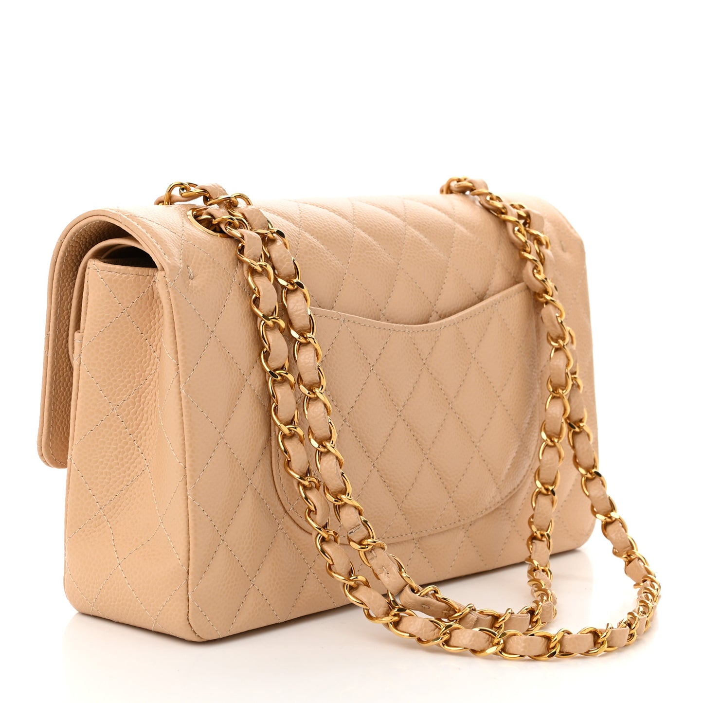 Caviar Quilted Medium Double Flap Beige