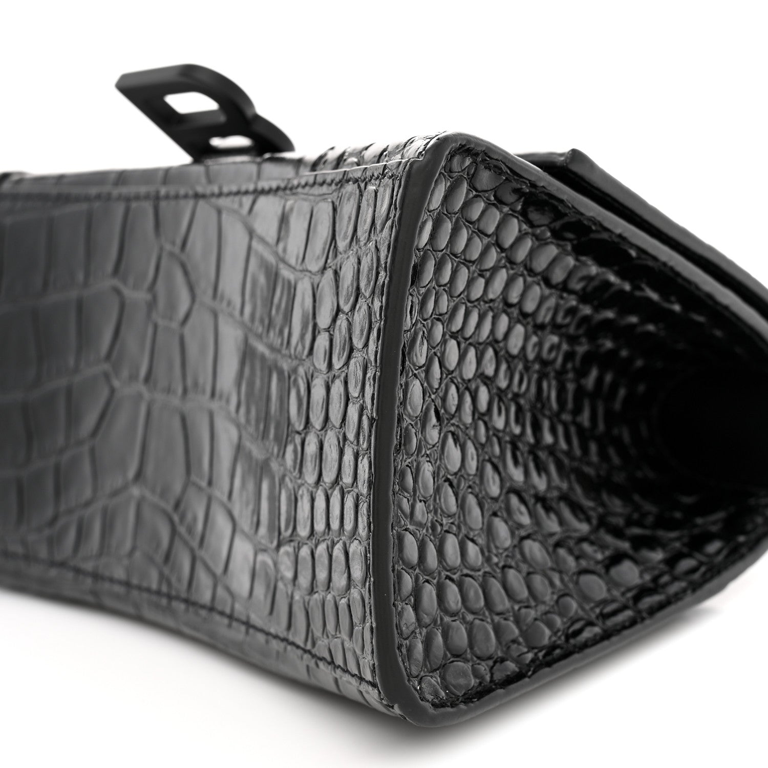 Balenciaga Shiny Calfskin Monochrome Crocodile Embossed Small Hourglass Top Handle Bag Black 10 of 11