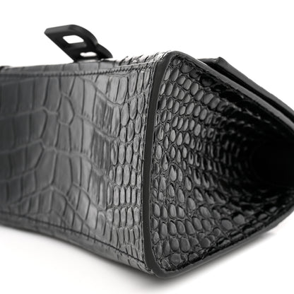Balenciaga Shiny Calfskin Monochrome Crocodile Embossed Small Hourglass Top Handle Bag Black 10 of 11