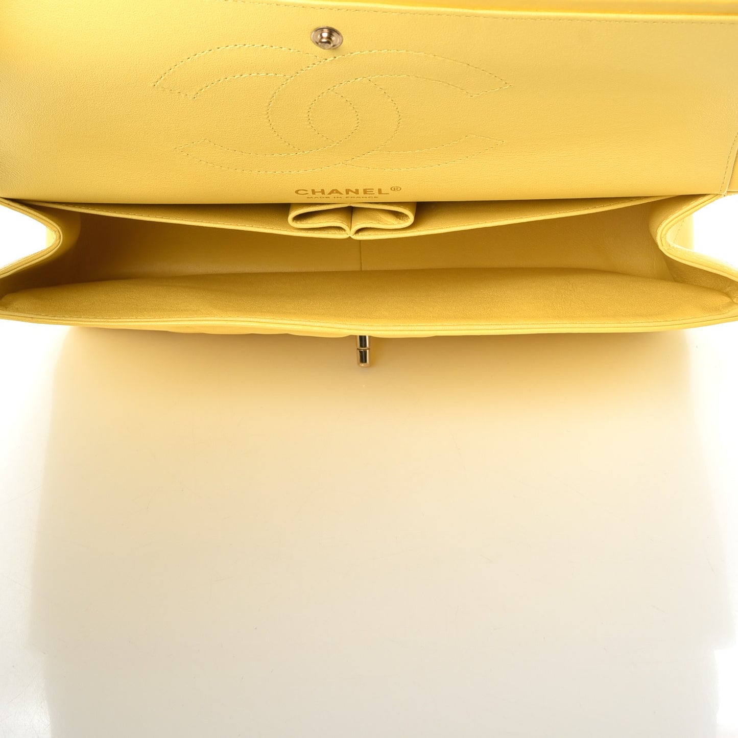 Lambskin Quilted Jumbo Double Flap Yellow