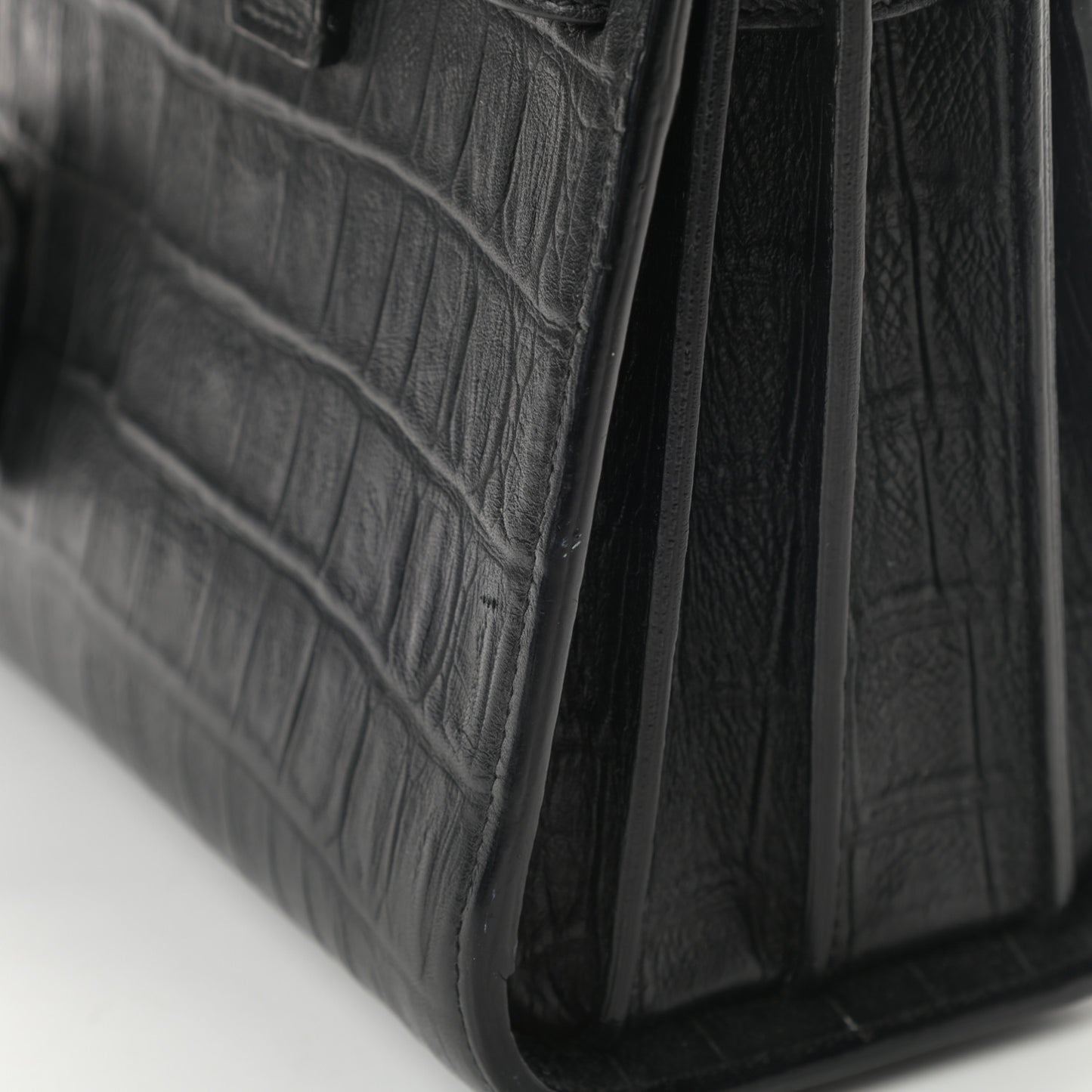 Calfskin Crocodile Embossed Nano Sac De Jour Black