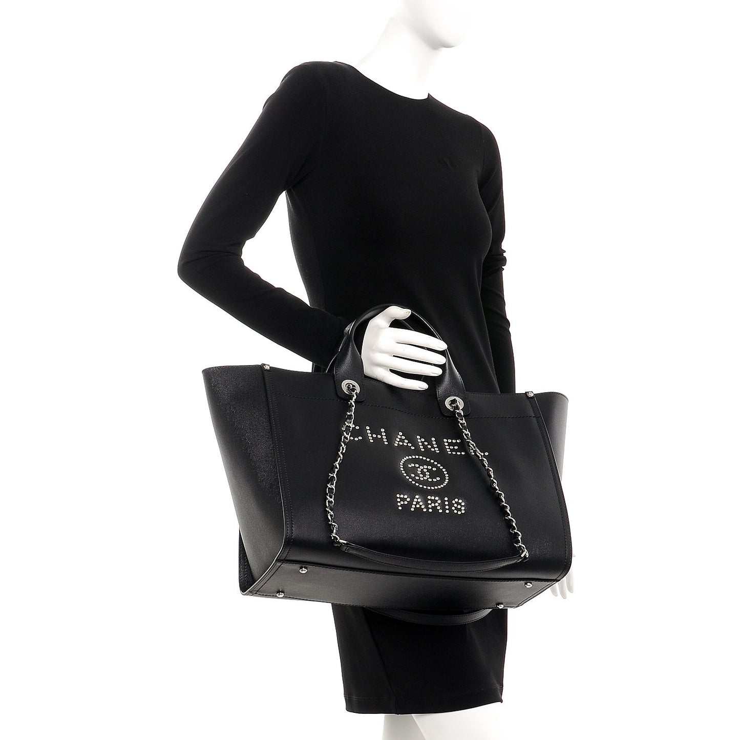 Caviar Medium Studded Deauville Tote Black