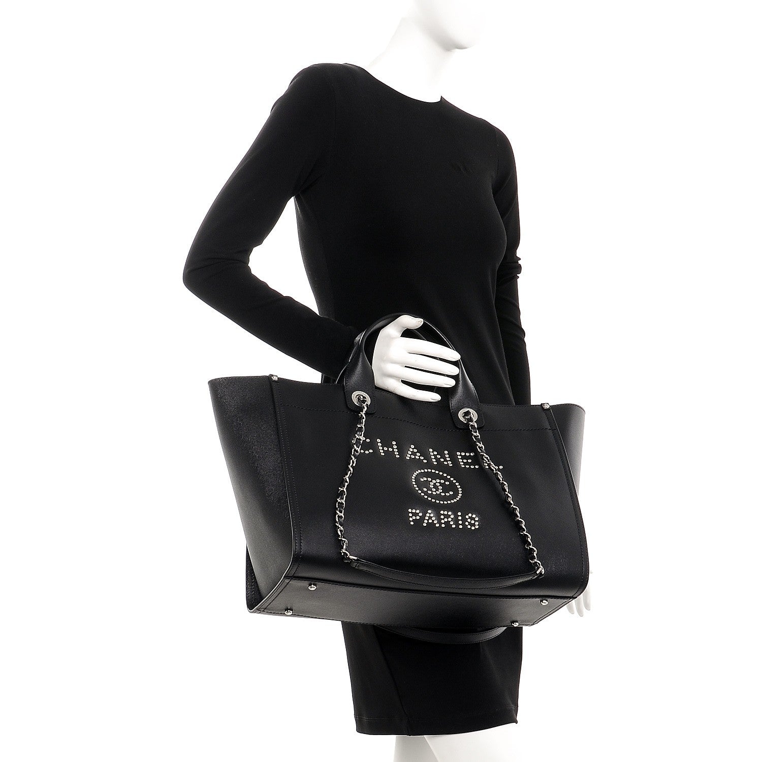 Chanel Caviar Medium Studded Deauville Tote Black 2 of 9