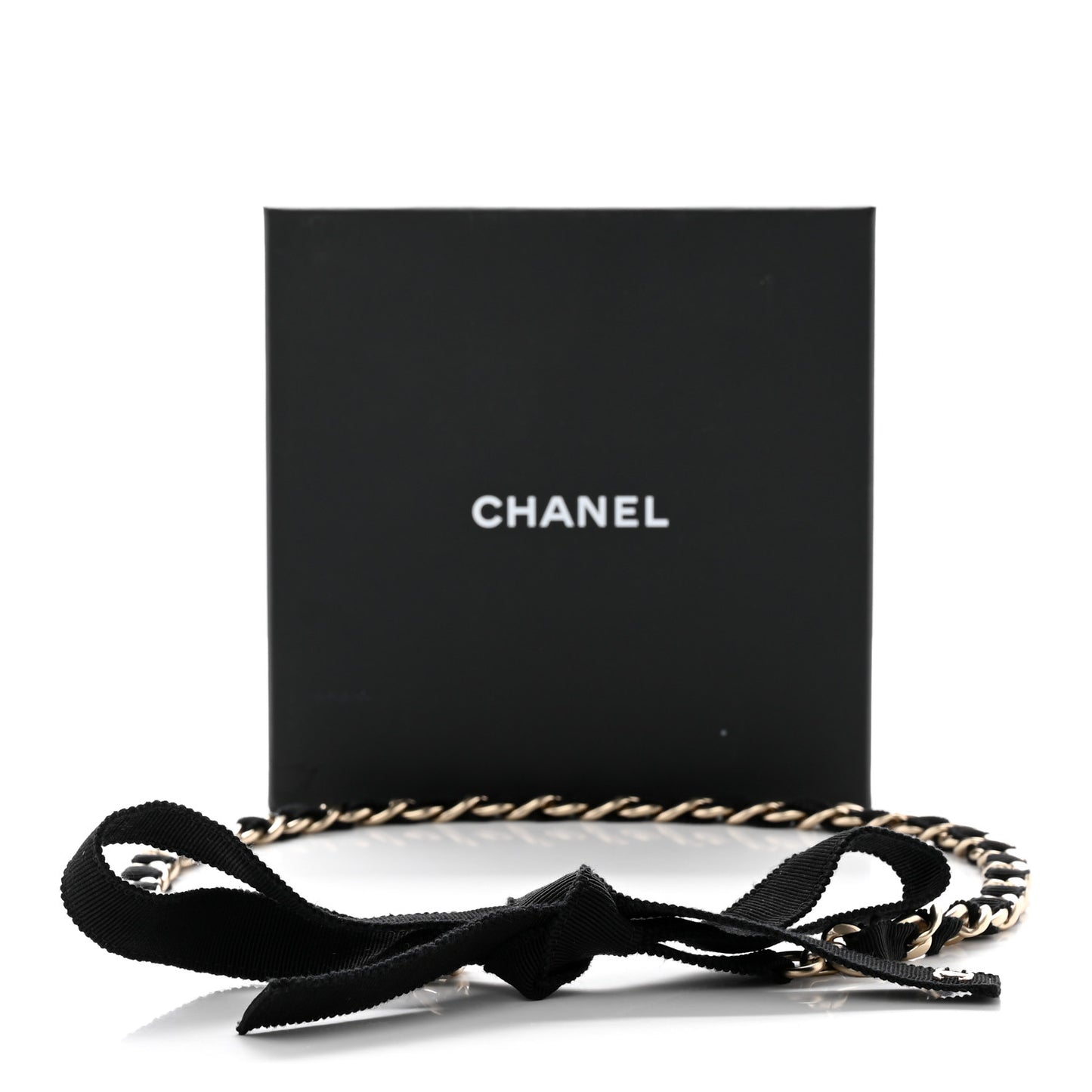 Grosgrain Chain CC Bow Belt Black Gold
