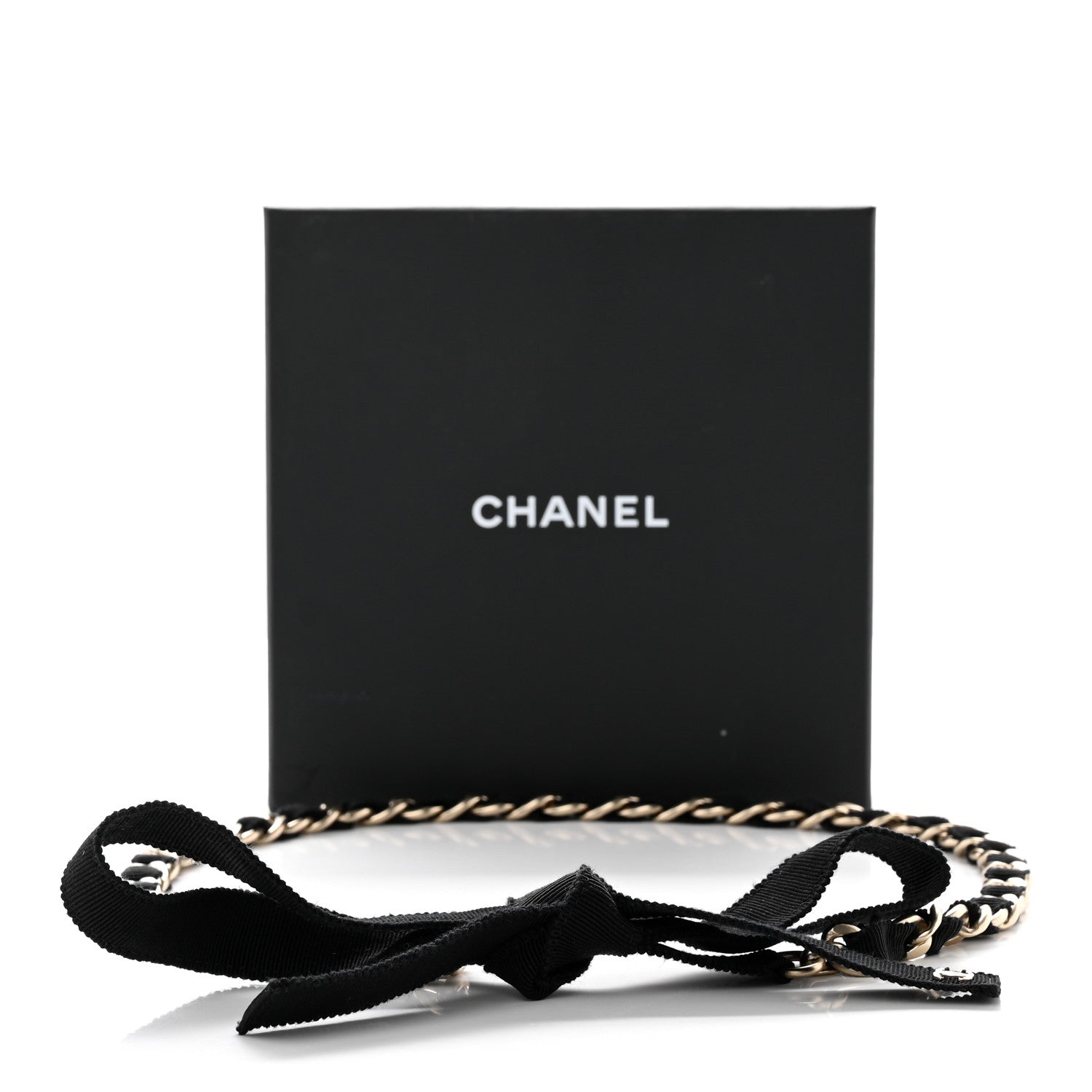 Chanel Grosgrain Chain CC Bow Belt Black Gold 4 of 4