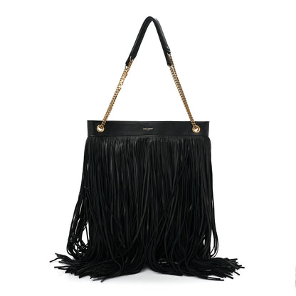 Saint Laurent Suede Calfskin Large Grace Fringed Hobo Bag Rope Black 1 of 9