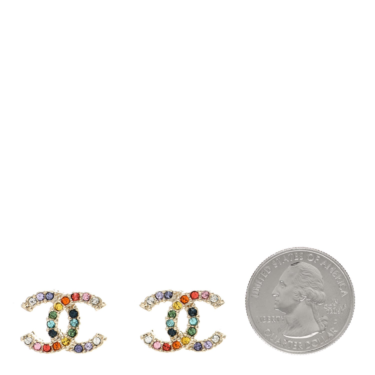 Chanel Crystal Over The Rainbow CC Earrings Gold Multicolor 2 of 4