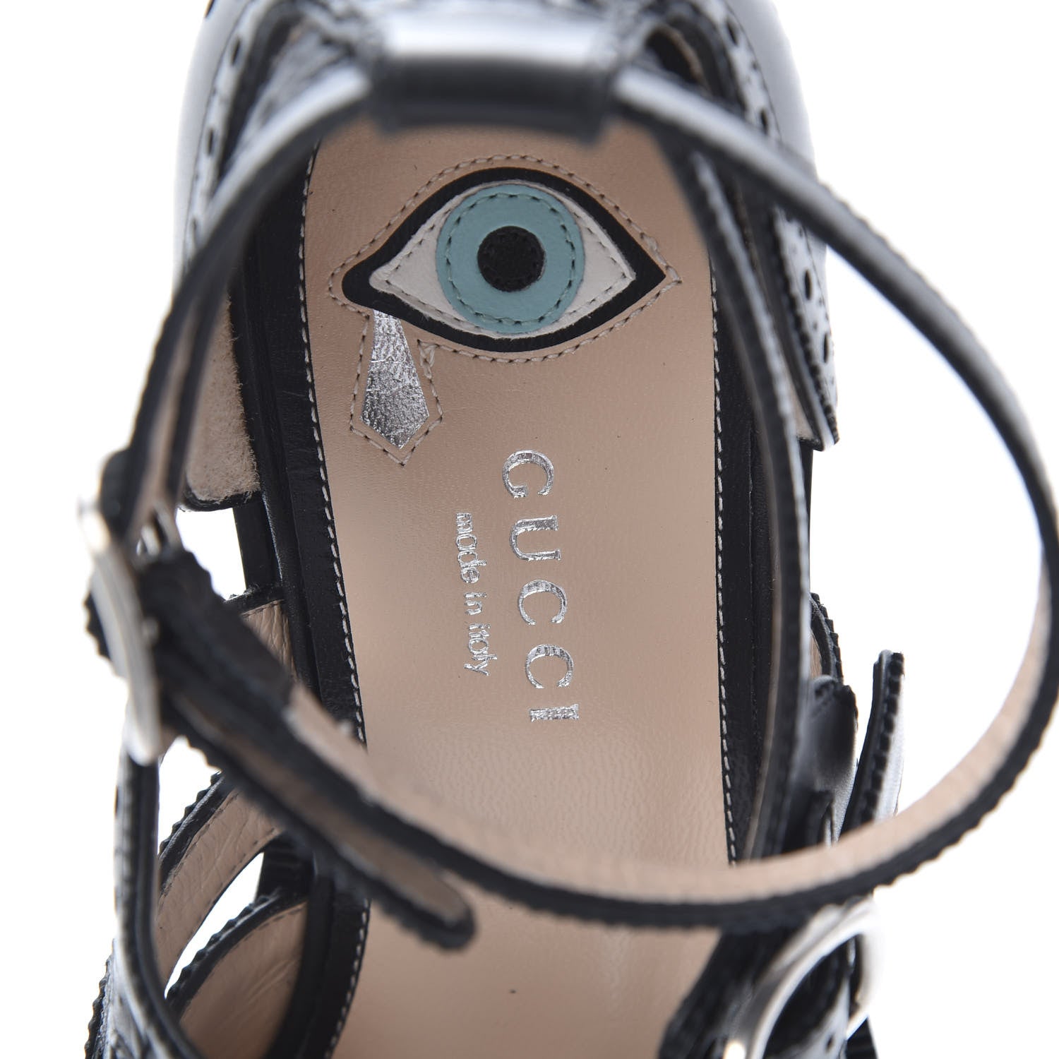 Gucci Calfskin Bee Embroidered Womens Queercore Brogue Wingtip Monk Strap Loafers 37 Black 7 of 9
