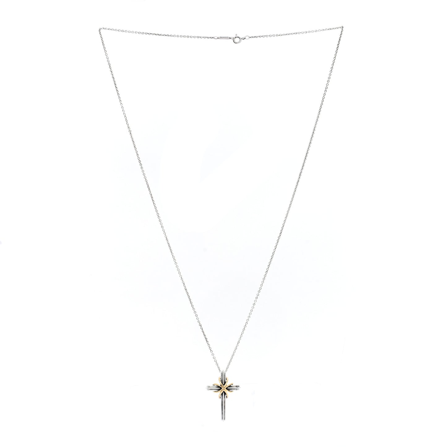 Sterling Silver 18K Yellow Gold Cross Pendant Necklace