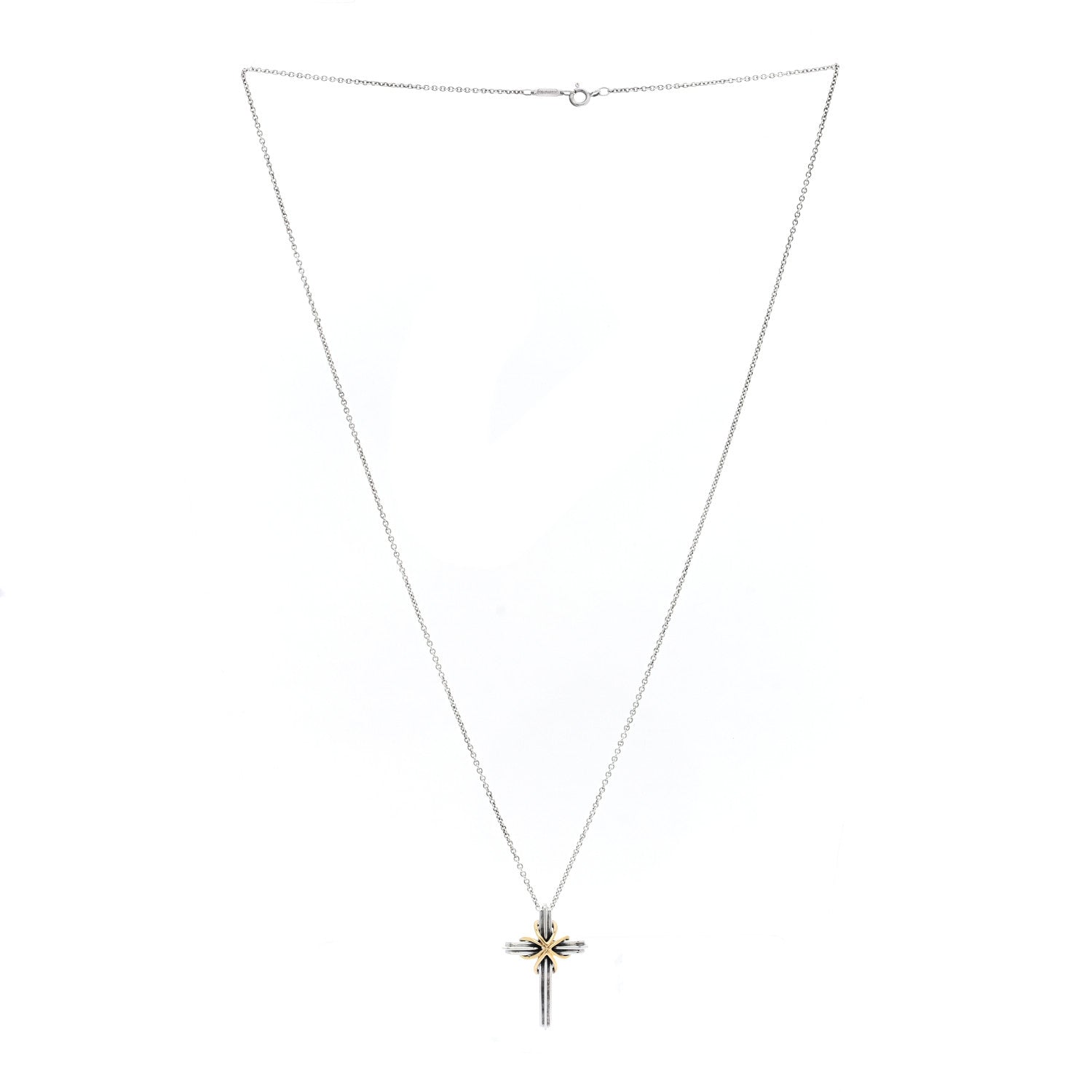 Tiffany Sterling Silver 18K Yellow Gold Cross Pendant Necklace 3 of 6