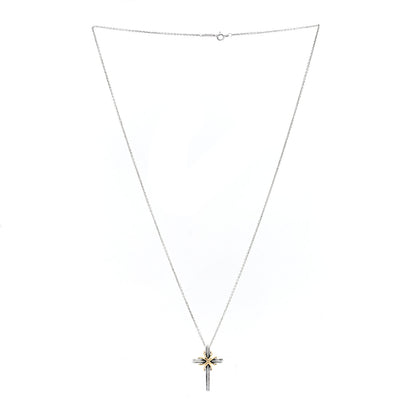 Tiffany Sterling Silver 18K Yellow Gold Cross Pendant Necklace 3 of 6
