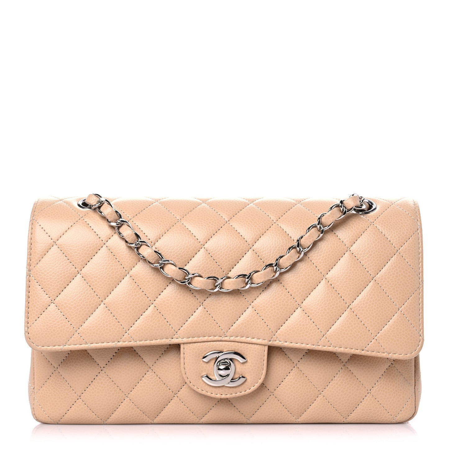 Caviar Quilted Medium Double Flap Beige Clair
