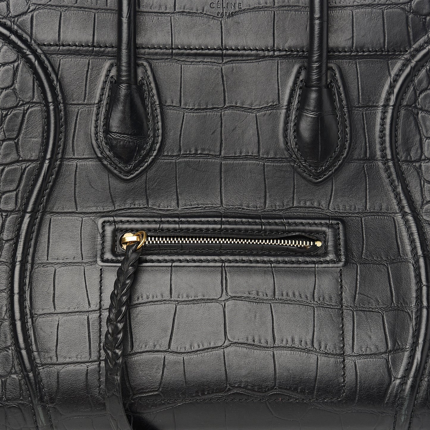 Crocodile Embossed Calfskin Medium Phantom Luggage Black