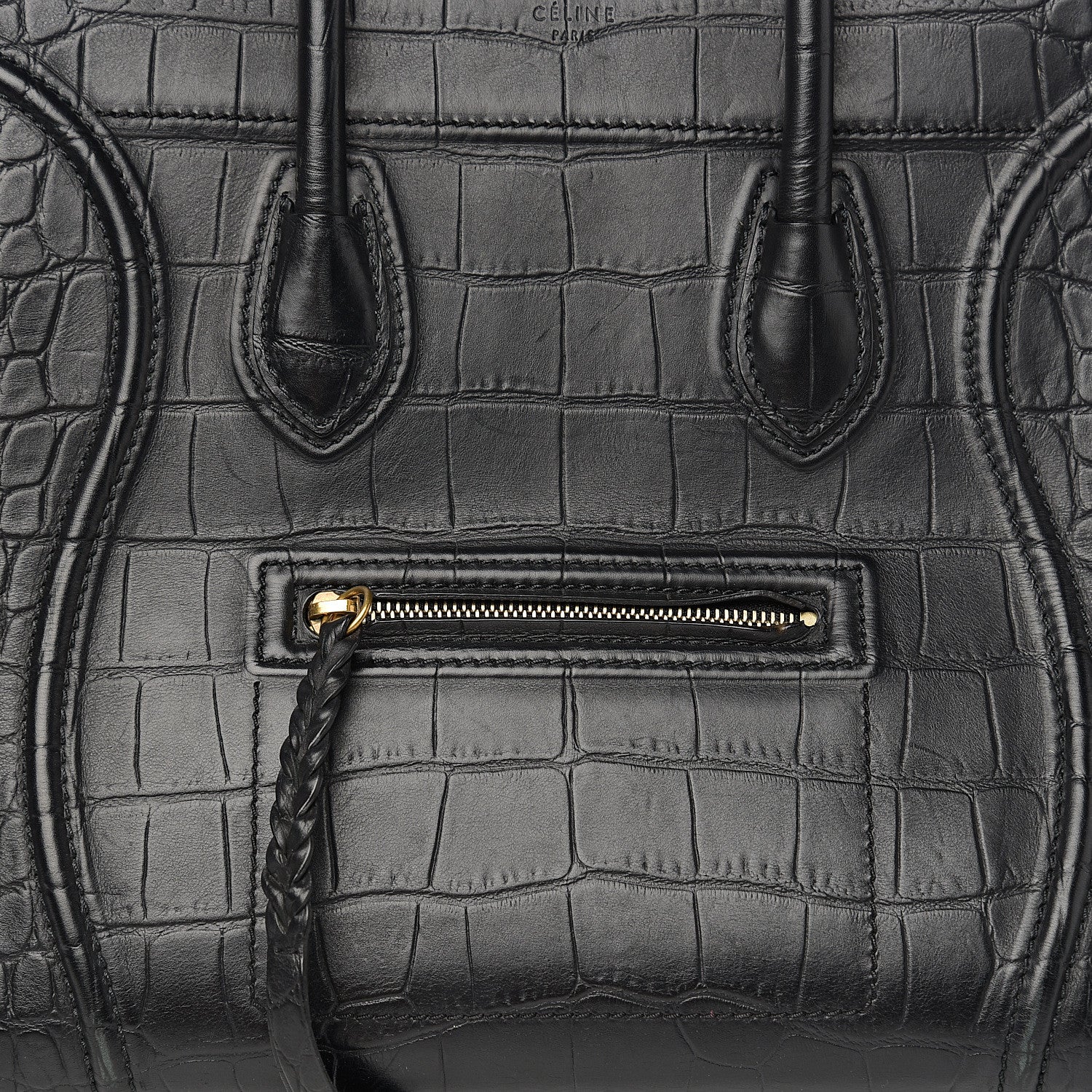 Celine Crocodile Embossed Calfskin Medium Phantom Luggage Black 9 of 9