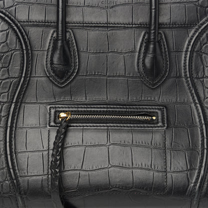 Celine Crocodile Embossed Calfskin Medium Phantom Luggage Black 9 of 9