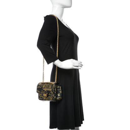 Chanel Calfskin Crocodile Embossed Graffiti 2.55 Mini Cocodile Reissue Flap Black Gold 2 of 11