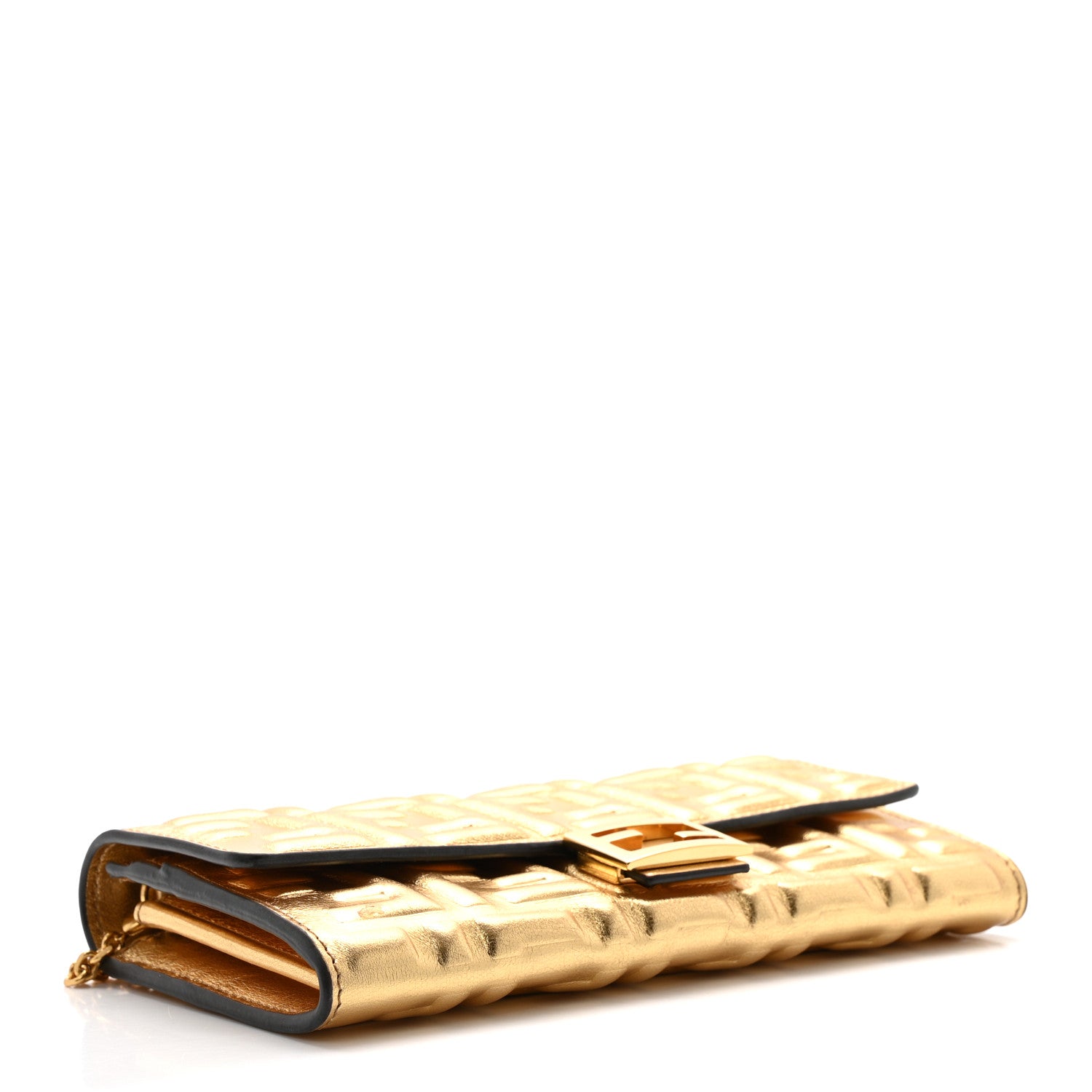 Fendi Vitello Catalan Mirror FF 1974 Embossed Continental Wallet on Chain Gold 3 of 9
